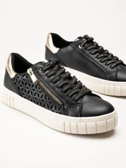 Marco Tozzi - Svarta sneakers i skinnimitation
