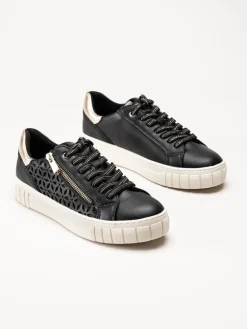 Marco Tozzi - Svarta sneakers i skinnimitation