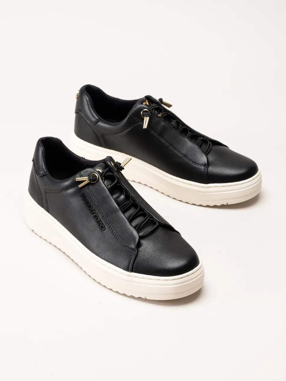 Marco Tozzi - Svarta sneakers i skinnimitation