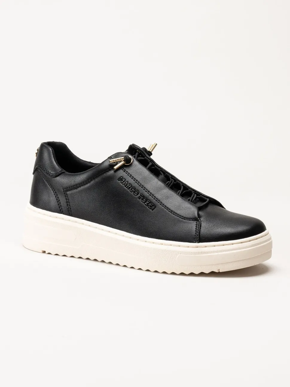 Marco Tozzi - Svarta sneakers i skinnimitation