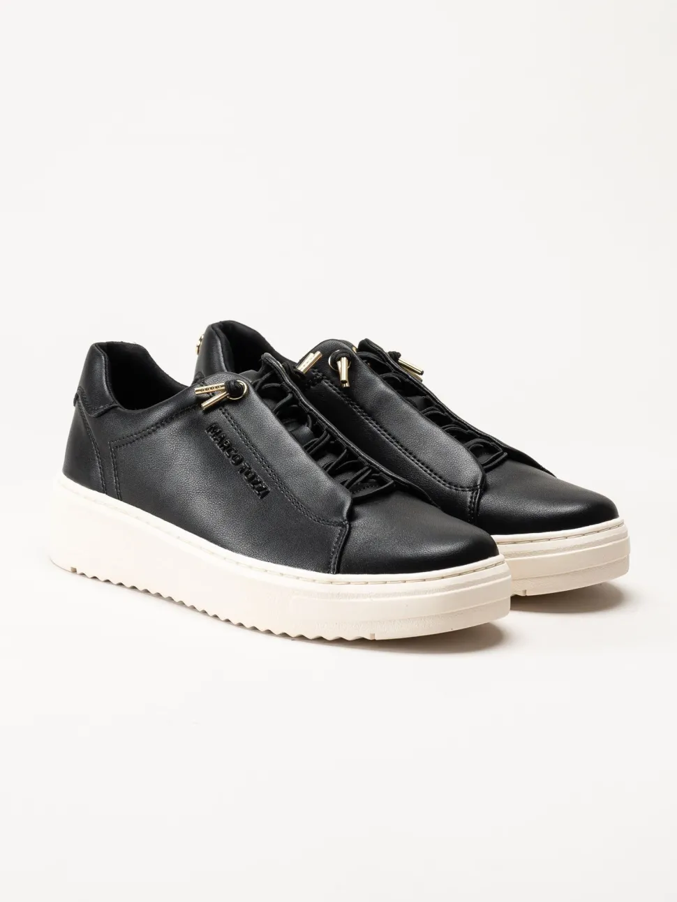 Marco Tozzi - Svarta sneakers i skinnimitation