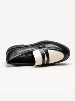 Marco Tozzi - Svartvita pennyloafers i skinnimitaiton