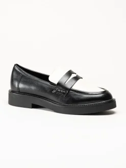 Marco Tozzi - Svartvita pennyloafers i skinnimitaiton