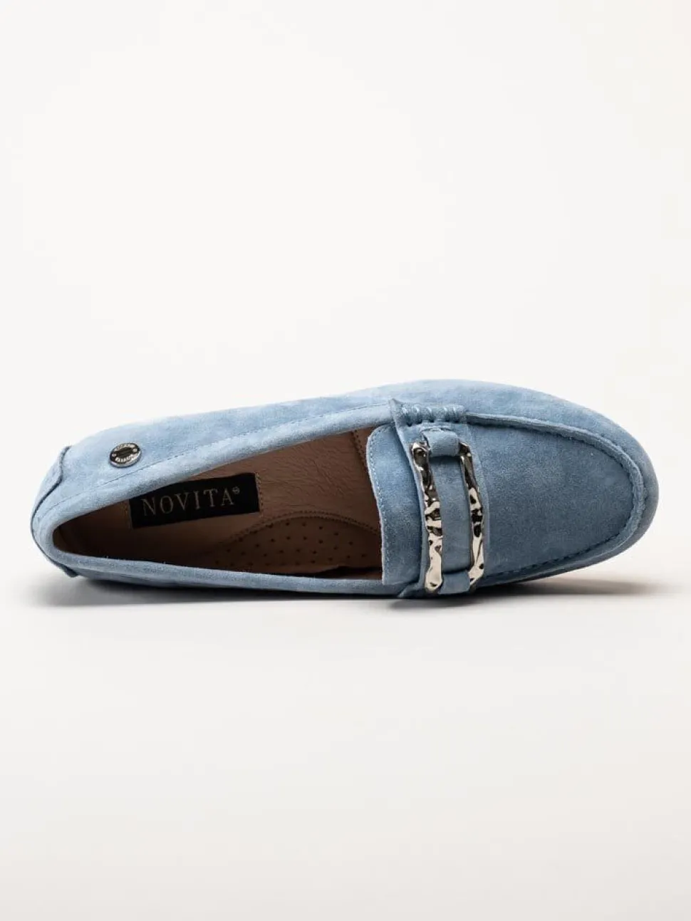 Novita - Parma - Ljusblå loafers med silverfärgat spänne