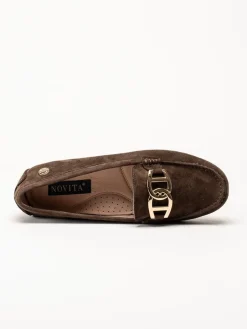 Novita - Parma Royal - Mörkbruna loafers i mocka