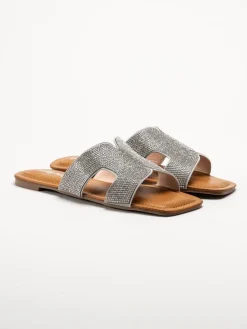 Philip Hog - Victoria - Silvriga slip in sandaler med strass