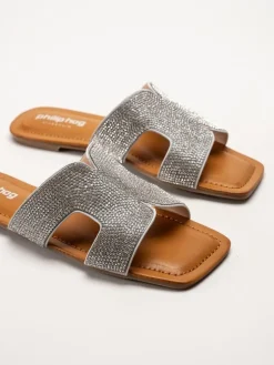 Philip Hog - Victoria - Silvriga slip in sandaler med strass