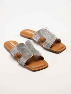 Philip Hog - Victoria - Silvriga slip in sandaler med strass