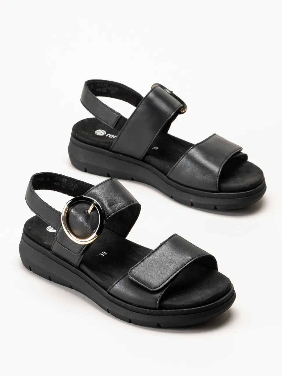 Remonte - Svarta sandaler i skinn