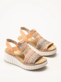 Rieker - Aprikosfärgade kilsandaletter