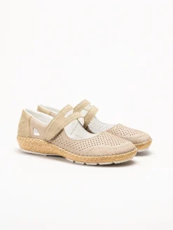Rieker - Beige ballerinasko med sleif