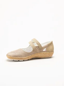 Rieker - Beige ballerinasko med sleif