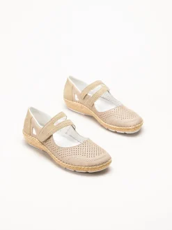Rieker - Beige ballerinasko med sleif