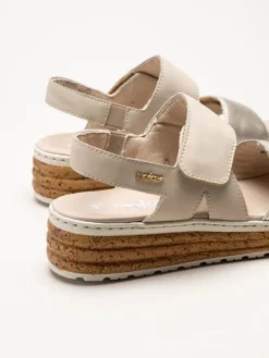 Rieker - Beige-Guldiga sandaler i nubuck