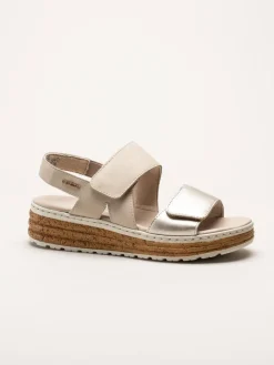 Rieker - Beige-Guldiga sandaler i nubuck
