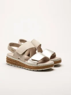 Rieker - Beige-Guldiga sandaler i nubuck