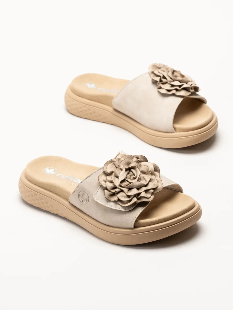 Rieker - Beige sandaler med rosett