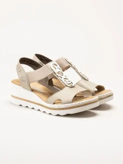 Rieker - Beige sandaletter med kilklack
