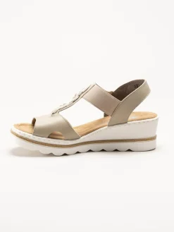 Rieker - Beige sandaletter med kilklack