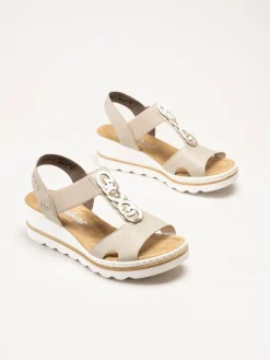 Rieker - Beige sandaletter med kilklack
