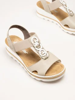 Rieker - Beige sandaletter med kilklack