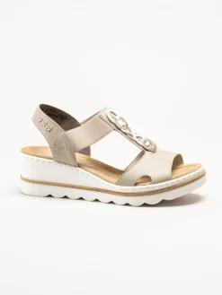 Rieker - Beige sandaletter med kilklack