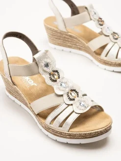 Rieker - Beige sandalett med kilklack