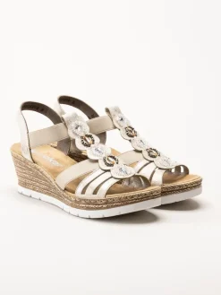 Rieker - Beige sandalett med kilklack