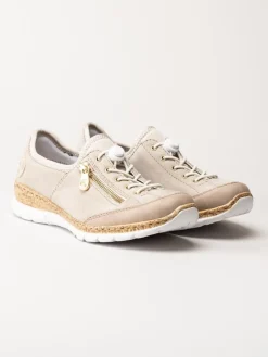 Rieker - Beige slip on skor i mocka