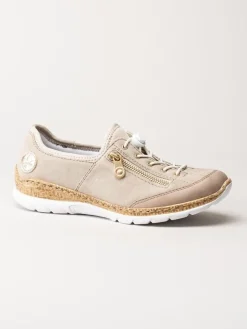 Rieker - Beige slip on skor i mocka
