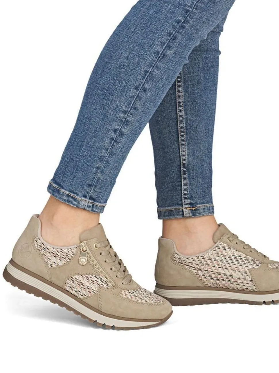 Rieker - Beige sneakers i mocka