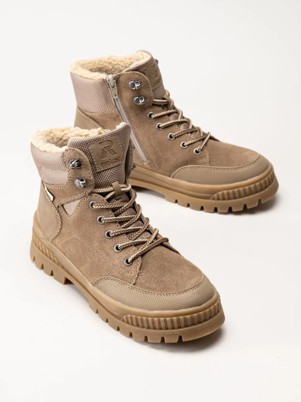 Rieker - Beige varmfodrade kängor i mocka