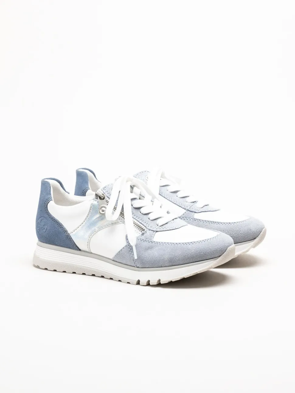 Rieker - Ljusblå sneakers i mocka och skinn