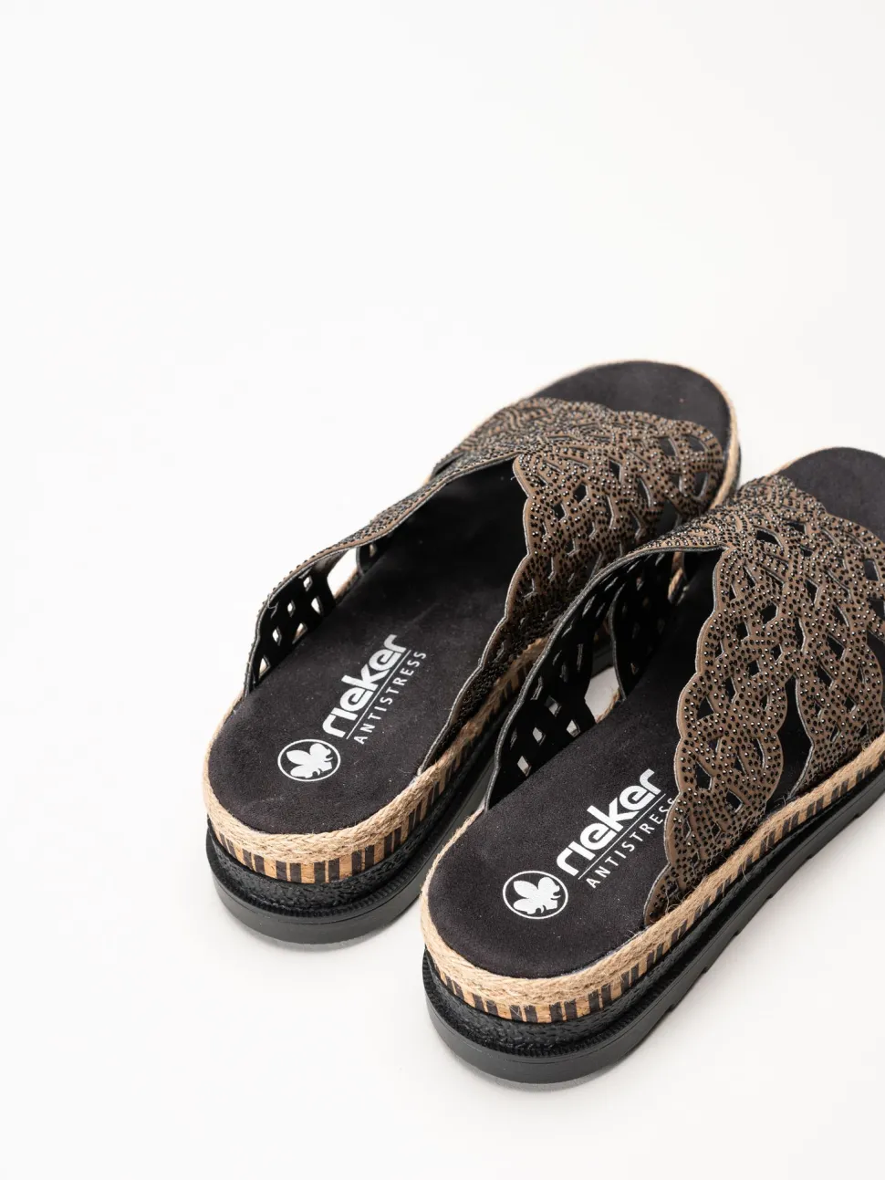 Rieker - Mörkbruna slip in sandaletter