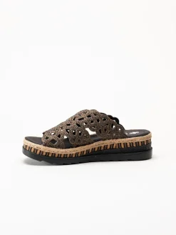 Rieker - Mörkbruna slip in sandaletter