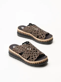 Rieker - Mörkbruna slip in sandaletter