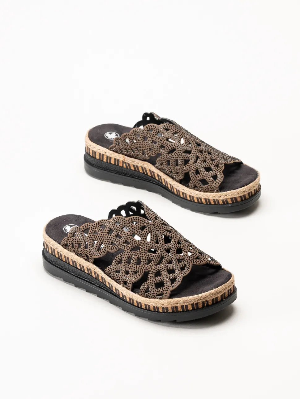 Rieker - Mörkbruna slip in sandaletter
