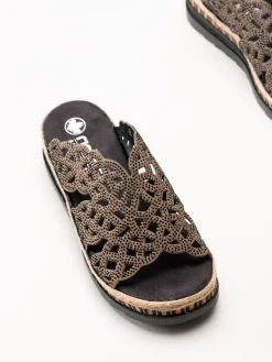 Rieker - Mörkbruna slip in sandaletter