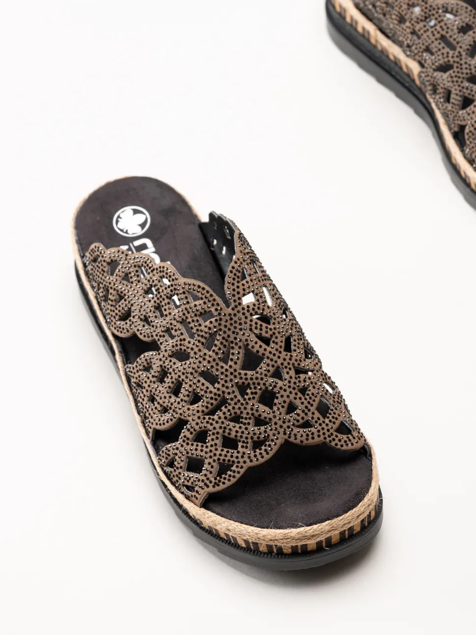 Rieker - Mörkbruna slip in sandaletter
