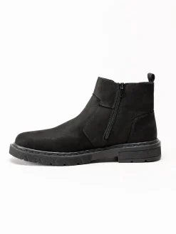 Rieker - Svarta fodrade boots i oljad nubuck