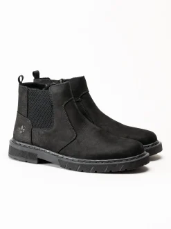 Rieker - Svarta fodrade boots i oljad nubuck
