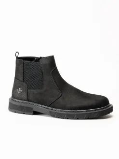 Rieker - Svarta fodrade boots i oljad nubuck