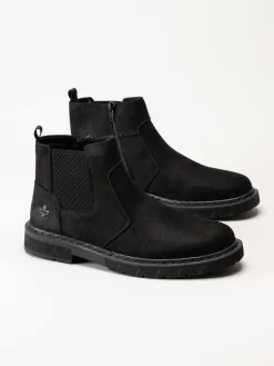 Rieker - Svarta fodrade boots i oljad nubuck