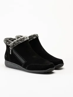 Rieker - Svarta fodrade boots i mocka