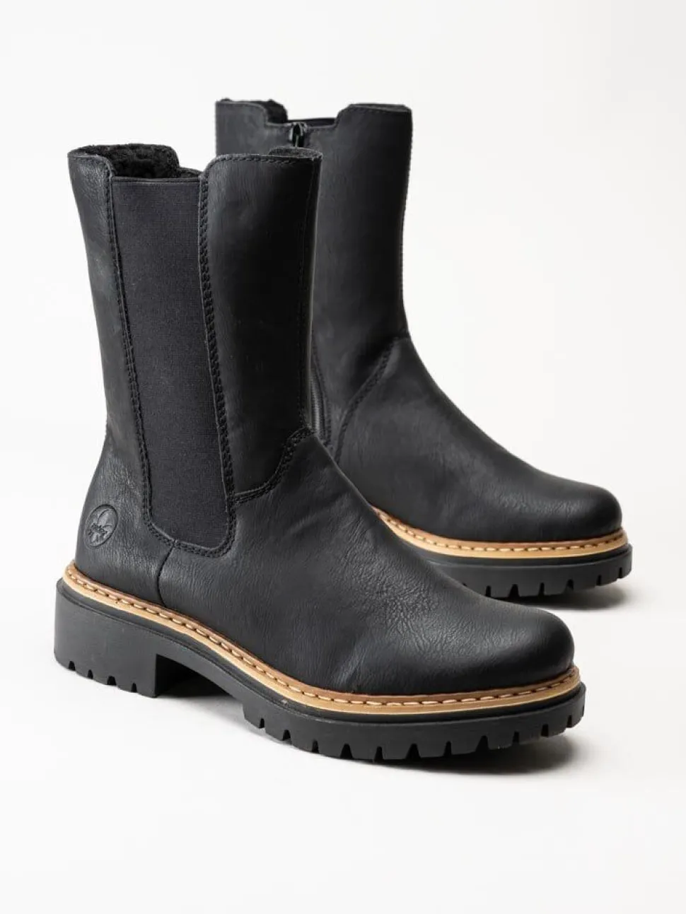 Rieker - Svarta fodrade höga resårboots