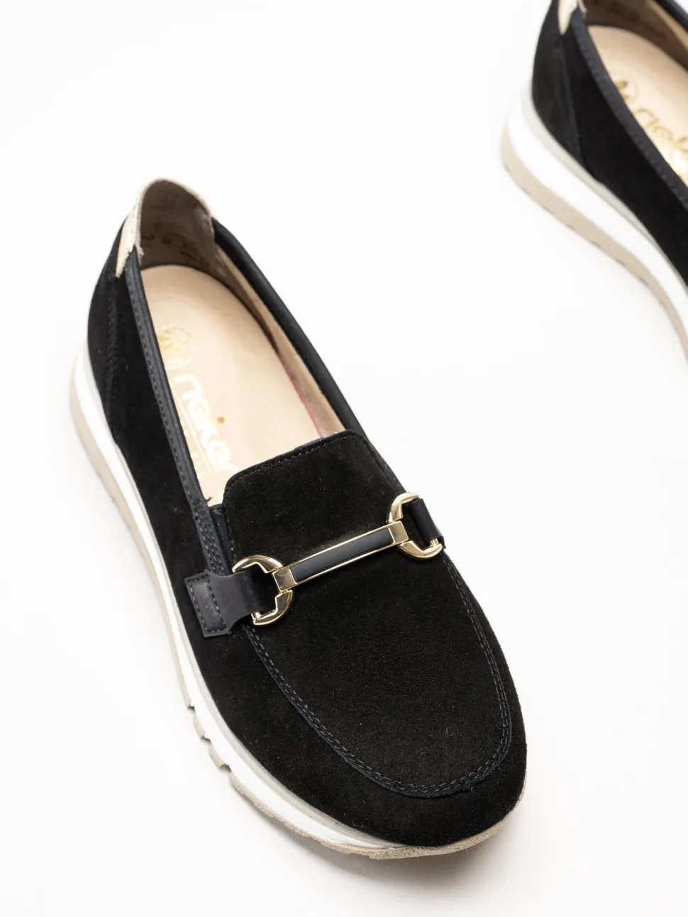 Rieker - Svarta loafers i mocka