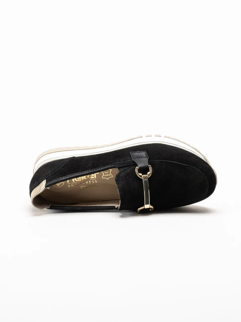 Rieker - Svarta loafers i mocka