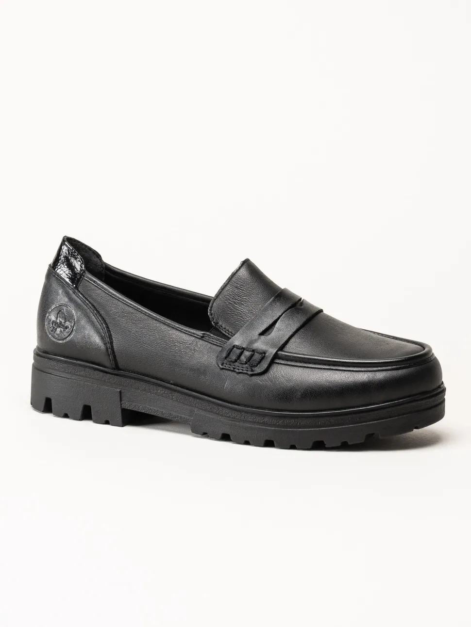Rieker - Svarta loafers i skinn