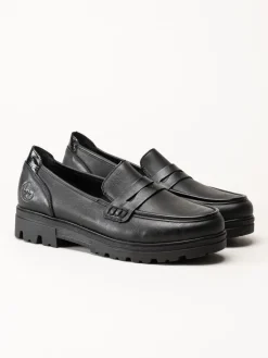 Rieker - Svarta loafers i skinn