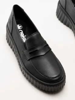 Rieker - Svarta loafers i skinn
